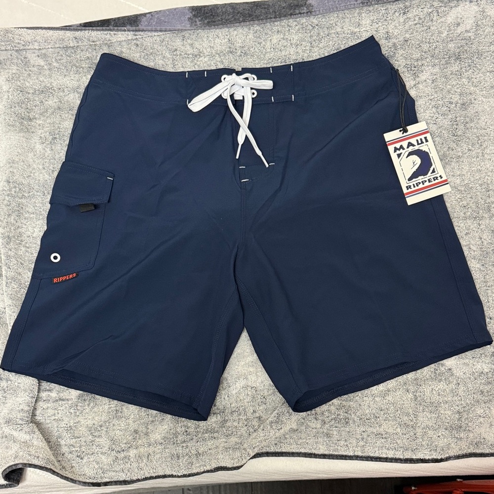 Blue Board Shorts with Drawstring and Quick-Dry Fabric